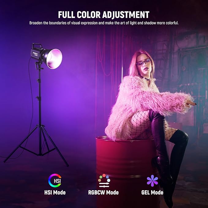 NEEWER 130W RGB LED Video Light APP/2.4G Control 17 Effects, 2500-7500K 19800lux/1m COB Continuous Lighting Output with CRI97/TLCI98 4 Dimming Curves, Bowens Mount Spotlight for Studio Shoots, FS150C