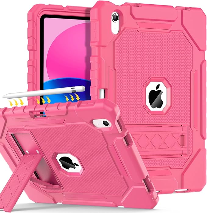 Grifobes for iPad A16 Case 11th Generation 11 inch 2025 / iPad 10th Generation Case 10.9 inch 2022, Heavy Duty Military Grade Shockproof Cover with Pencil Holder for i Pad 11/10 Gen (Pink)