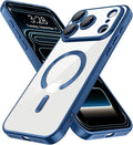 Hython Magnetic Clear for iPhone 17 Pro Case with Camera Lens Protector [Compatible with MagSafe] Luxury Plating Edge Slim Soft TPU Cover Protective Phone Case for iPhone 17 Pro 6.3", Matte Deep Blue