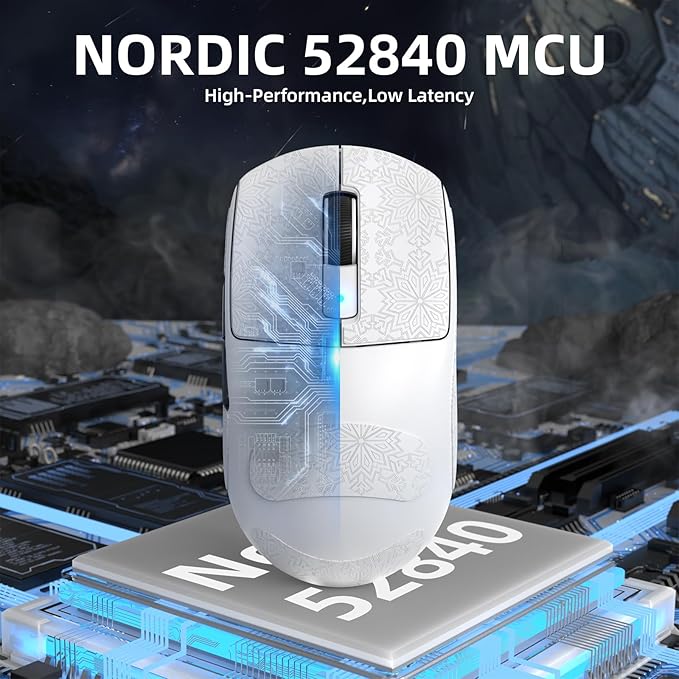 ATTACK SHARK R6 39g Superlight Wireless Gaming Mouse,PixArt PAW3950MAX 42000 DPI,MCU Nodic 52840 Computer Mouse,8K Polling Rate Web Driver,BT/2.4Ghz/Wired Tri-Mode Mice with Coiled Cable-White&Tape