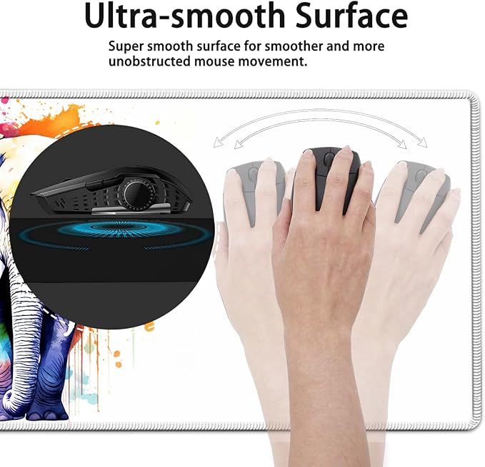 Large Mouse Pad, 31.5 x 11.8in Extended Gaming Mouse Pad with Stitched Edges, XXL Mousepad Protector Non Slip Rubber Base for Office and Home Writing Mat, Painted Elephants Pattern White Desk Mat
