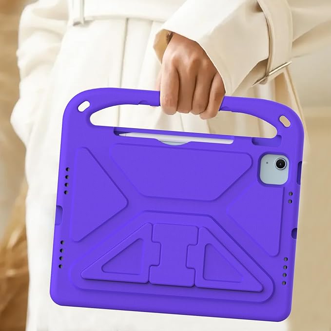 Kids Case for Apple iPad Air 11 inch M4/M3/M2 (2026/2025/2024) with Pencil Stylus Holder/Handle/Kickstand Slim Lightweight Cute Soft Shockproof EVA Folio Stand Protective Tablet Cover, Purple