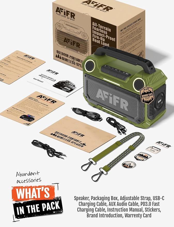 Outdoor Bluetooth Speaker, 160W Loud Bass! Rugged, IP67 Waterproof, 24H Playtime with Lights, Wireless TWS Pairing Portable Speakers for Party, Outsides, Travel, Beach, Garage (Jungle Moss)