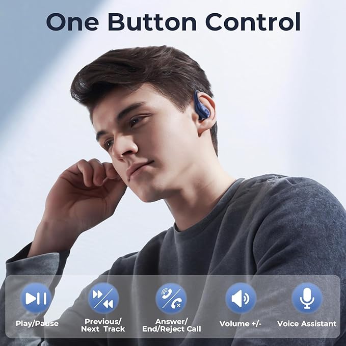 occiam Active Noise Cancelling Earbuds Wireless Bluetooth Headphones Ear Buds 90Hrs Playback Stereo Bass Earphones with Mic Over-Ear Hooks IPX7 Waterproof Headset for Work Sports (Deep Blue)