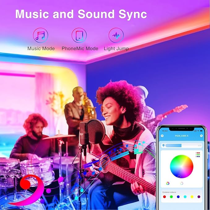 TJOY 200ft Bluetooth LED Strip Lights, Long Strip Lighting Music Sync, RGB Color Changing LED Lights for Bedroom with Remote,Smart Phone APP Control, Ceiling Living Room Decor (APP+Remote+Mic/2 Roll)