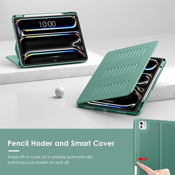 VIKESI Case for iPad iPad Pro 13-inch M5 or M4 Released in 2025 or 2024,Multiple Angles Magnetic Stand Cover,Shockproof Soft Back,Pencil Holder,and Auto Sleep/Wake,Green