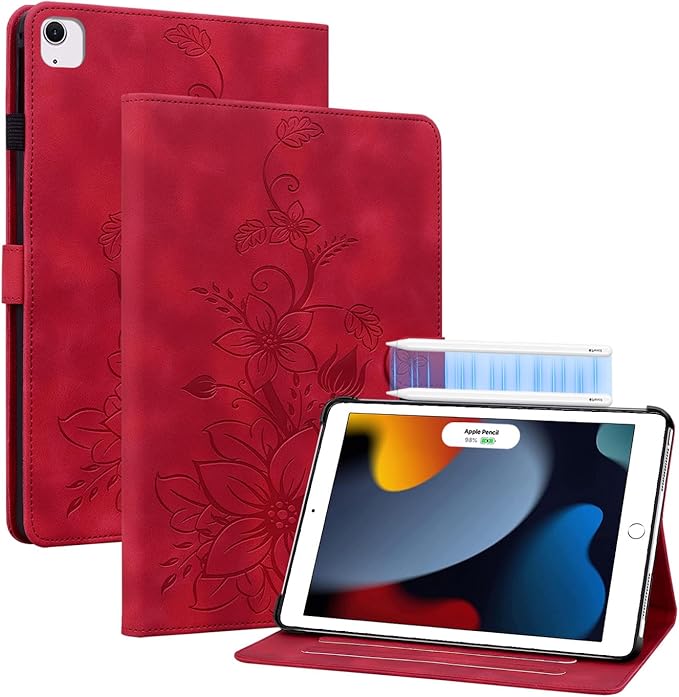 Case for iPad 9th Generation (2021) / 8th Generation (2020) / 7th Gen (2019) 10.2 Inch, Auto Wake/Sleep Supports Pencil Holder Magnetic Clasp Stand Cover, Red