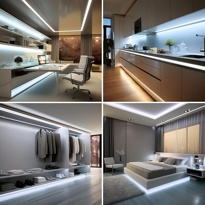 BENLUN 24V COB LED Strip Light 65.6ft (2 Rolls of 32.8ft) Kit, 6000K Cool White Cuttable 11W/M 312LEDs/M CRI 93 LED Tape Lights with Power Supply for Bedroom Kitchen Living Room Ceiling