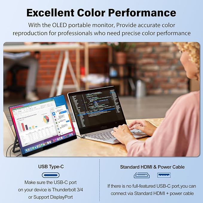 InnoView 14 Inch OLED Portable Monitor 4k UHD 3840x2400 Portable Monitor 100% DCI-P3 | 100000:1Contrast | Built-in Speakers, Travel Monitors for Laptop PC MAC Phone PS4 Xbox Switch