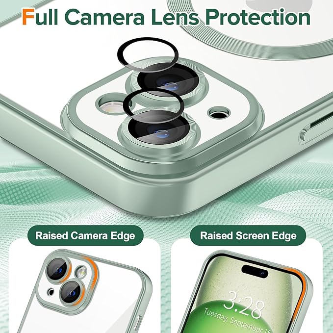Hython Magnetic Clear for iPhone 15 Plus Case with Camera Lens Protector [Compatible with MagSafe] Luxury Plating Edge Slim Soft TPU Cover Protective Phone Case for iPhone 15 Plus 6.7", Matte Mint