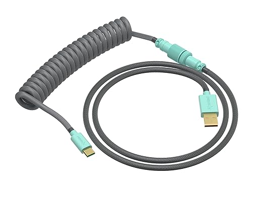 Ranked Coiled Keyboard Cable | Handcrafted Double-Sleeved Braided Cable | USB Type C to A | 5-Pin Aviator Connector for Custom Mechanical Gaming Keyboard | Support Fast Charge 20W (Dolch)