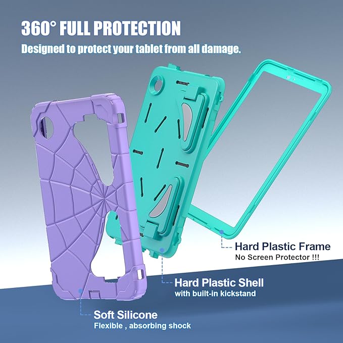 AKABEILA Compatible with Samsung Galaxy Tab A11 2025 8.7 inch Tablet Case，Lightweight Shockproof Rugged Protective Cover with Kickstand for Kids Children Boys Babies Purple Mint Green