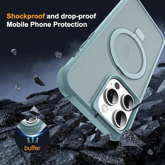 SKYLMW Compatible with iPhone 14 Pro Case with Invisible Magnetic O-Ring Stand Military-Grade Translucent Case for iPhone 14 Pro 6.1" [Compatible with Mag-Safe][Great Grip Feeling], Blue