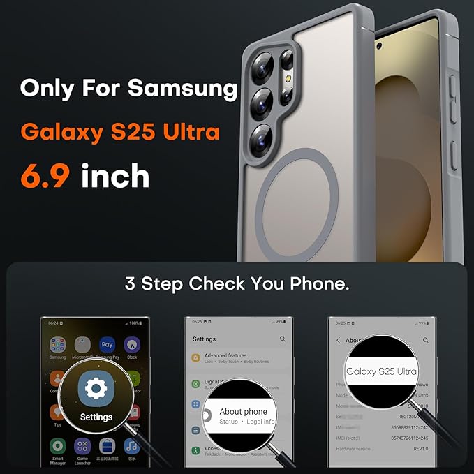 TOCOL Magnetic for Samsung Galaxy S25 Ultra Case, Upgraded Full Camera Protection, Compatible with Magsafe, Drop Protection Slime Clear Back Cover for Samsung Galaxy S25 Ultra 6.9-Inch (Gray)