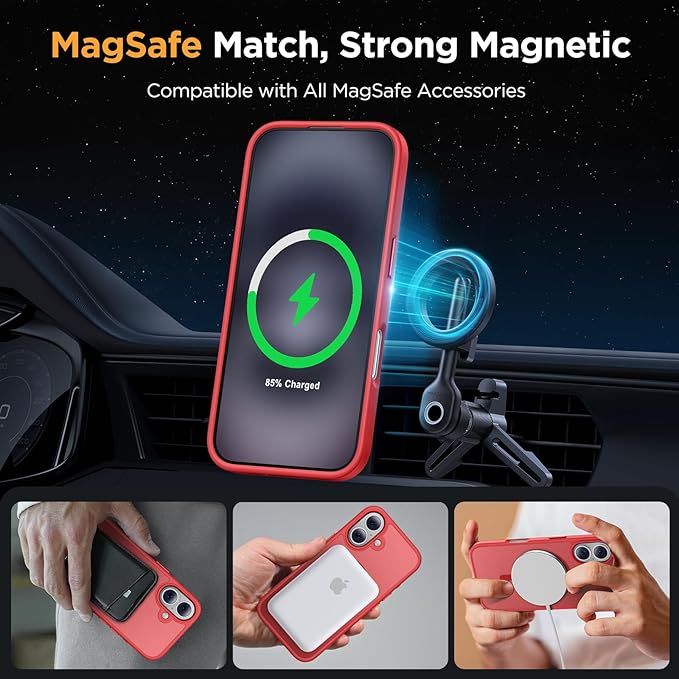 Miracase Magnetic Series for iPhone 16 Case [Compatible with MagSafe] Military-Grade Protection, Anti-Fingerprint, Slim Phone Case for iPhone 16 6.1 inch - Red