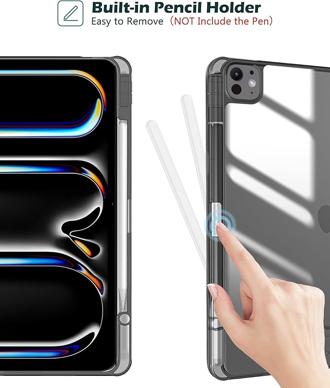 ProCase for iPad Pro 13 Inch Case M5 2025/ M4 2024 with Pencil Holder, Slim Stand Clear Shell Back, Shockproof Cover iPad Pro M5 M4 Case 13 Inch, Supports Touch ID, Auto Wake/Sleep -Black