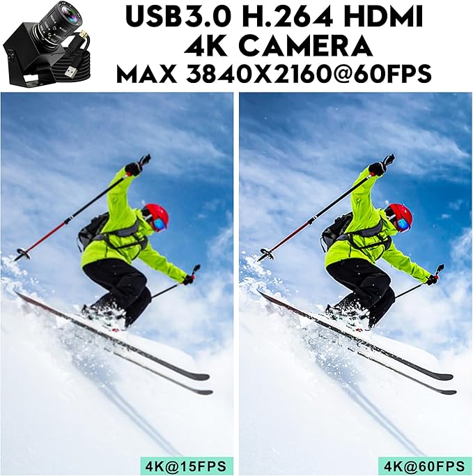 60fps HDMI USB Camera 4K High Speed USB3.0 HDMI Simultaneous Output PC Webcam 3.6-10mm 3X Manual Zoom Lens Close up Camera for Computer TV Projector Monitor Industrial Application