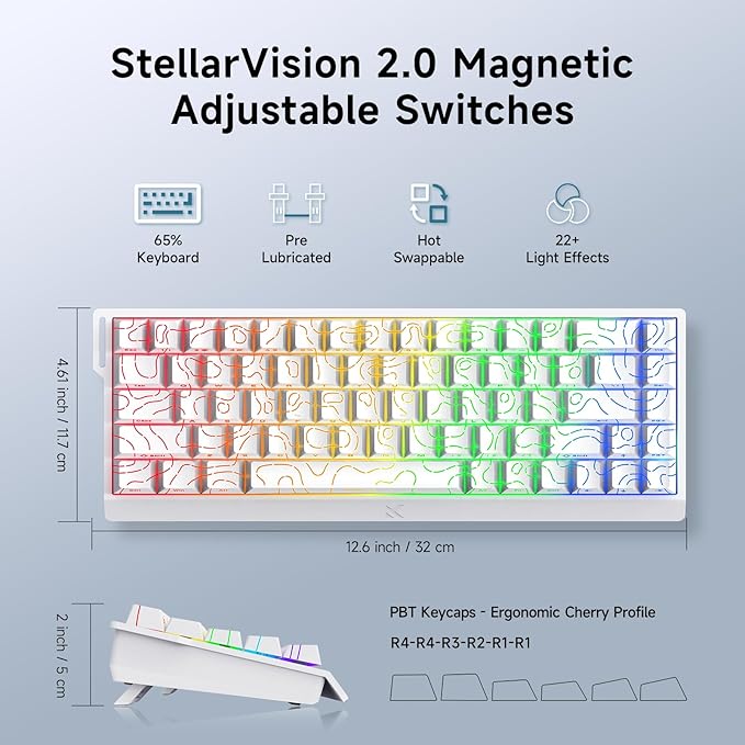 MCHOSE ACE 68 60% Mechanical Gaming Keyboard Wired Rapid Trigger Hall Effect Keyboard Magnetic Switch Adjustable Actuation 8000Hz Polling Rate Custom RGB MAC Laptop(White Topographic TTC Dragon Lord)