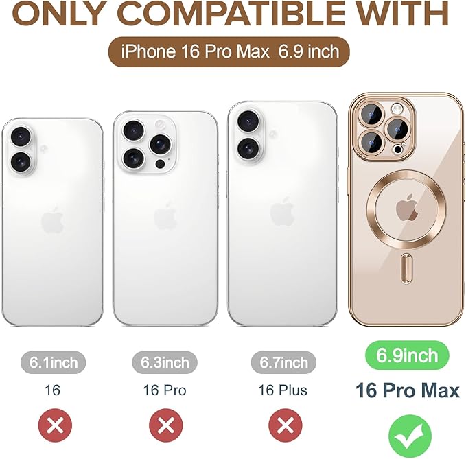 Hython Magnetic Clear for iPhone 16 Pro Max Case with Camera Lens Protector [Compatible with MagSafe] Plating Edge Slim Soft TPU Cover Protective Phone Case for iPhone 16 Pro Max 6.9", Desert Brown