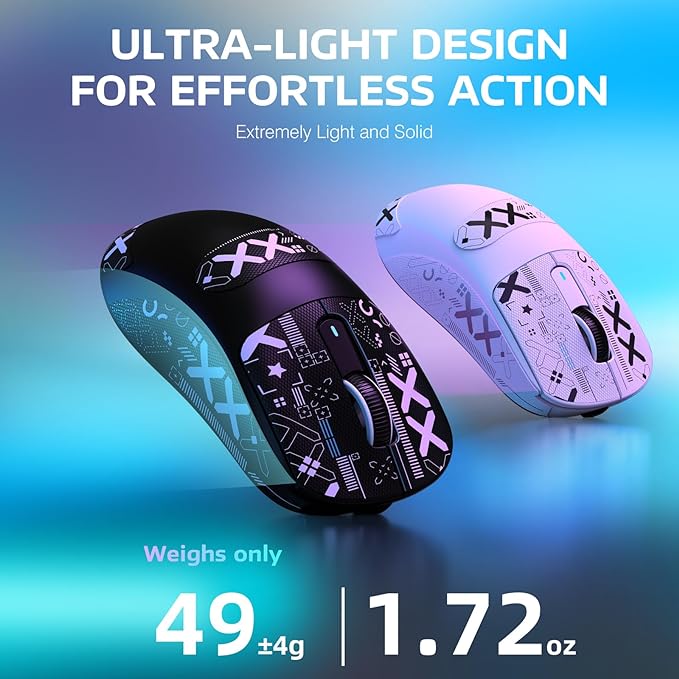 MANBASNAKE Attack Shark X3 Wireless Gaming Mouse, 49g Lightweight Triple Mode Ergonomic Computer Mouse, PAW3395 26K DPI Sensor, 200h Battery Life, Griptape Programmable Buttons for PC/Laptop/Mac/Win
