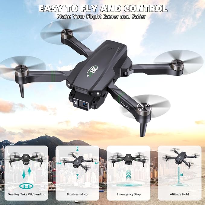 Drones with Camera for Adults 4K, Mini Drone with Camera, Altitude Hold, One Key Take Off/Landing, Headless Mode, 3D Flip, 3 Speed Mode, Foldable Remote Control Drone with 2 Batteries for Beginners