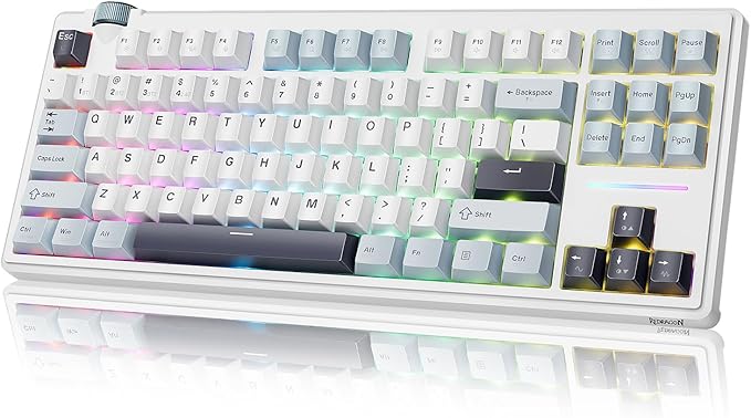 Redragon K716 Wireless Mechanical Keyboard with Knob, Gasket Gaming Keyboard in TKL Layout, Hot swap Pre-Lubed Switches, RGB Backlight, for PC/Mac (White)