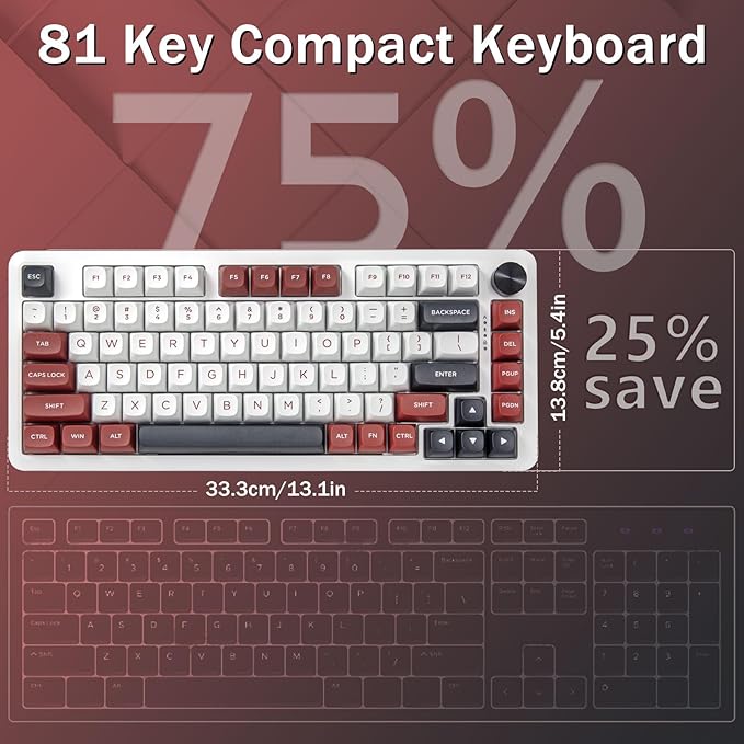 E-YOOSO 75% Wired Mechanical Gaming Keyboard, Creamy Sound, Hot Swappable Pre-lubed Linear Switches, Gasket Structure, Knob Control, RGB Backlit, Compact Custom for PC, White/Red