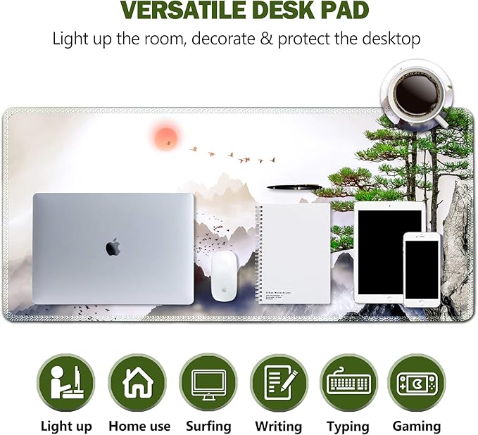 Large Gaming Mouse Pad, AIMSA Extended Mouse Pad with Stitched Edge, XL Keyboard Mouse Mat Non-Slip Rubber Base Desk Pad 31.5x15.7inch for Office Home Game Work -Pine Tree Mountains