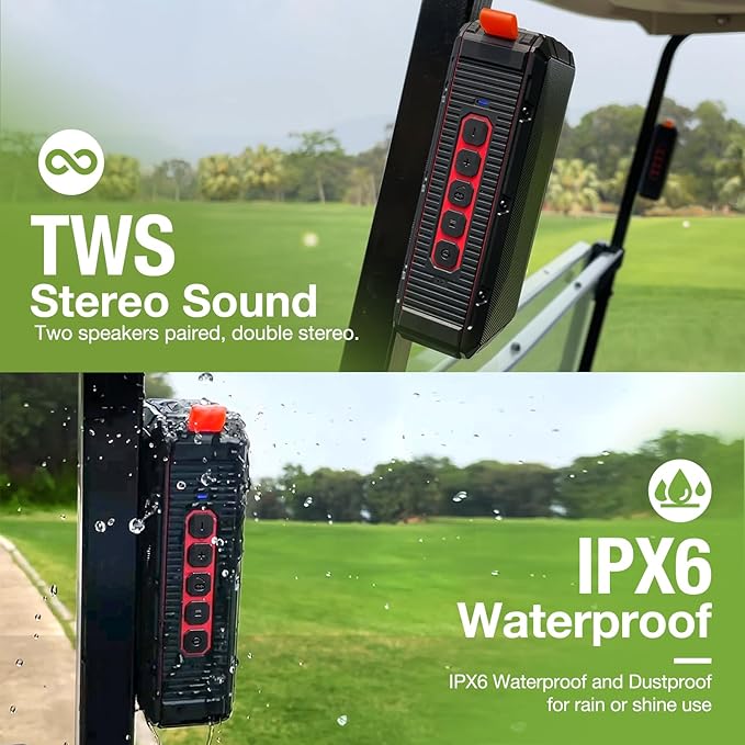 Dprofy 2Pcs Pro Portable Magnetic Bluetooth Golf Speaker Wireless Waterproof IPX6/Shockproof - 3rd Generation Magnetic Golf Speakers for Golf Cart 24 Hour Playtime (2Pcs with TWS & SD Card Function)