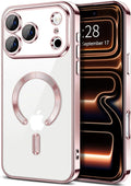 Hython Magnetic Clear for iPhone 17 Pro Case with Camera Lens Protector [Compatible with MagSafe] Luxury Plating Edge Slim Soft TPU Cover Protective Phone Case for iPhone 17 Pro 6.3", Pink