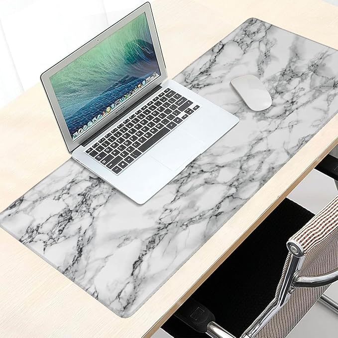 Black and White Marble Mouse Pads XXL Extended Mousepad with Stitched Edges Non-Slip Rubber Base Computer Keyboard Pad Desk Mat for Home Office Desk Decor, 35.4" X 15.7"