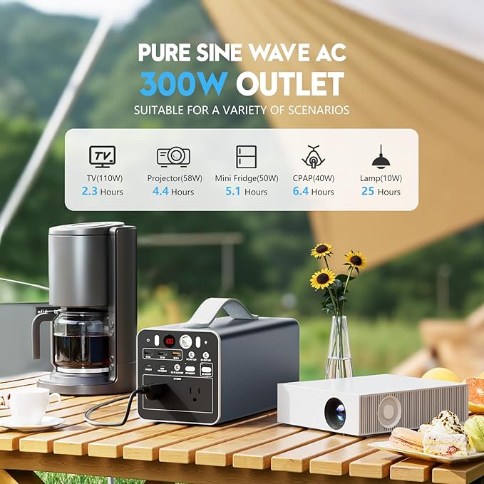 300W Portable Power Station, 299.7Wh Portable Laptop Charger with AC Outlet, Dual Way 65W PD/USB-C Port, Battery Pack Power Supply, Solar Generator for Outdoor Camping Home
