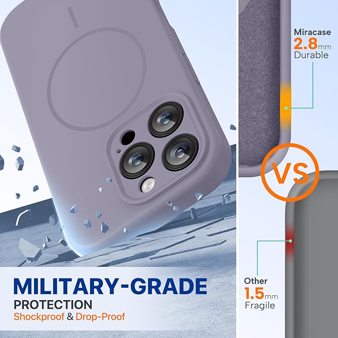 Miracase Magnetic for iPhone 16 Pro Case, [Soft Anti-Scratch Microfiber Lining], Compatible with MagSafe, Liquid Silicone Case Shockproof Drop Protection Phone Case for 16 Pro,Lavender Gray