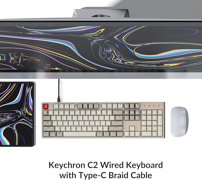 Keychron C2 Full Size Wired Mechanical Keyboard Compatible with Mac, Keychron Brown Switch, 104 Keys ABS Retro Color Keycaps Gaming Keyboard for Windows, USB-C Type-C Braid Cable