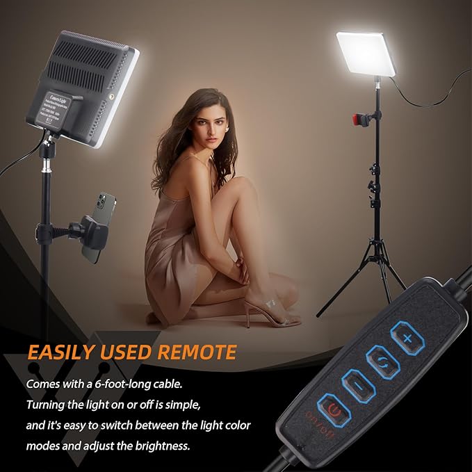 2-Pack LED Video Light Panel, 2700K-7500K Bi-Color Dimmable Photography Lighting Kit with 60" Tripod Stands & Phone Holders, CRI 95+ Studio Lights for Streaming, YouTube, TikTok, Zoom