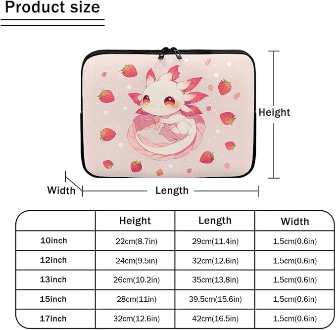 Cute Axolotl Laptop Sleeve Women Strawberry Lap Top Case for Teen Girls 17inch Computer Sleeve Slim Laptop Protector with Multiple Uses Laptop Carrying Case Pink Briefcase