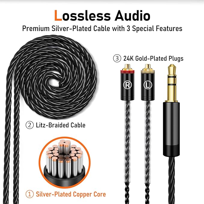 Vibes 202 Wired Earbuds - HiFi in Ear Monitor Headphones – Professional Noise Isolating Ear Buds - Clear Sound, Deep Bass & Comfort-Fit IEM Earphones - MMCX to 3.5mm, Silver Plated Cord, Carrying Case