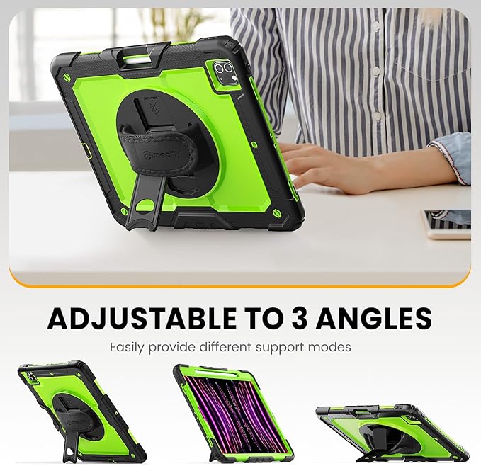 Timecity for iPad Pro 12.9 Case 6th/5th/4th/3rd Gen, 360° Rotating Stand, Pencil Holder & Wireless Charging, Shockproof with Screen Protector & Shoulder Strap - for Designers & Professionals - Green