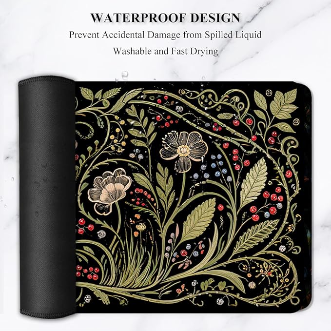 Auhoahsil Desk Mat, Ultra Large Mouse Pad, XXL Gaming Mousepad, Pretty Desk Pad, Big Extended Full Size Desktop Desk Matt for Keyboard, Laptop & Computer, 35.5 x 15.7 in, European Vintage Flowers