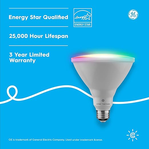 GE CYNC Smart LED Light Bulbs, Color Changing Lights, Bluetooth and Wi-Fi Lights,Compatible with Alexa and Google Home, PAR38 Outdoor Floodlight Bulbs (4 Pack)