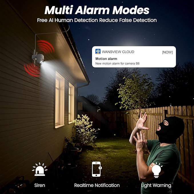Cinnado 2K Cameras for Home Security-2.4G WiFi Outdoor Camera Wireless Solar/Battery Powered, 360° Viewing, Human Detection, Color Night Vision, Cloud/SD Storage B6 (B6-White-3pack-2.4G)
