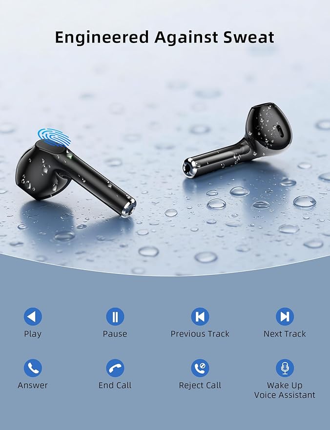Bluetooth Headphones True Wireless Earbuds, LED Power Display All Day Playback HiFi Stereo Earphones with Mic for Samsung Galaxy S26 S25 Ultra S24 S23 Comfort Fit Sports Ear Buds for iPhone 17 Pro Max