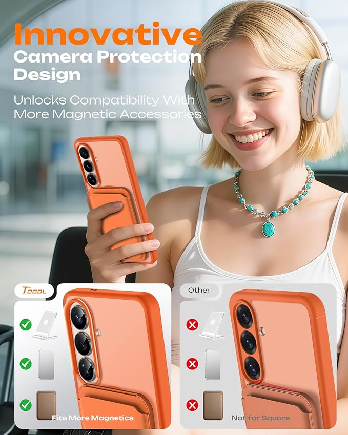 TOCOL for Samsung Galaxy S26 Case, Compatible with Magsafe, Full Camera Protection, Built-in Magnetic Ring, Drop Protection, Translucent Matte Phone Case for S26 6.3 inch (Orange)