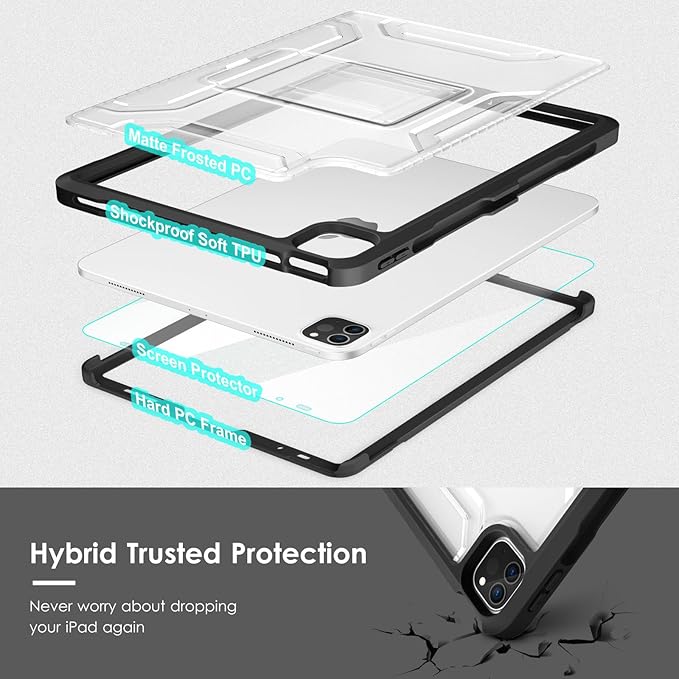 VIKESI for iPad Pro 11 inch Kickstand Case,TPU Shockproof Frame and Matte Frosted Back for iPad Pro 11-inch 4th / 3rd / 2nd /1st Generation (2022/2021/2020/2018 Released),Black