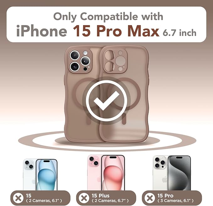 CAPRARO Cute for iPhone 15 Pro Max Case, Compatible with MagSafe, [Curly Wave Edge] [Full Camera Protection] [14 FT Drop Protection] Magnetic Phone Case for 15 Pro Max 6.7 Inch, Brown