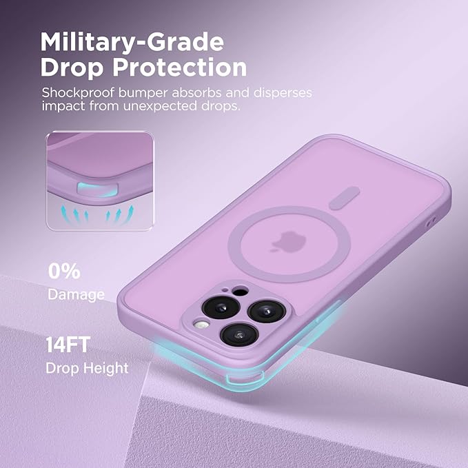 CAPRRO Magnetic for iPhone 13 Pro Max Case, [Compatible with MagSafe] [Full Camera Protection] Shockproof Protective Slim Translucent Matte Phone Case for iPhone 13 Pro Max 6.7'', Elegant Purple
