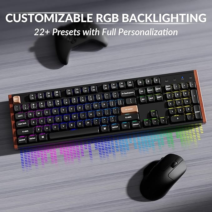 Keychron K10 HE Hall Effect Keyboard, Ultra-Fast Lime Magnetic Switch, Full-Size Tri-Mode Wireless Keyboard with Rapid Trigger, Adjustable Actuation, RGB, Aluminum + Wooden Frame