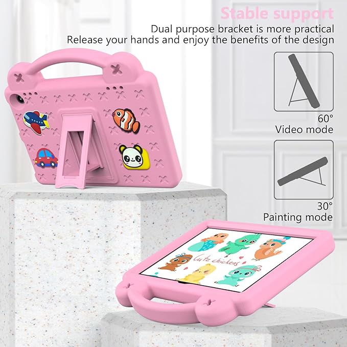 AKABEILA Compatible with Amazon Fire HD 8/HD 8 Plus (2020/2022)/Fire HD 8 2024 Tablet Case, Kids Friendly Universal Lightweight Shockproof Protective Case with Shoulder Strap & Stand Handle Pink