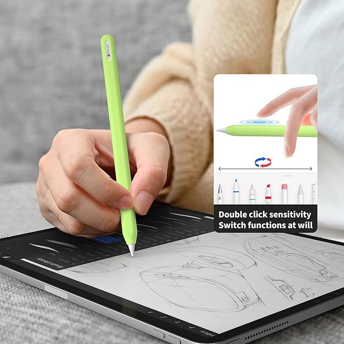 Hi Color Silicone Pencil Cover for Apple Pencil 2nd/Apple Pencil Pro Cover Case Sleeve Ipad Pencil Protective Cover(Glow Green+Glow Blue)