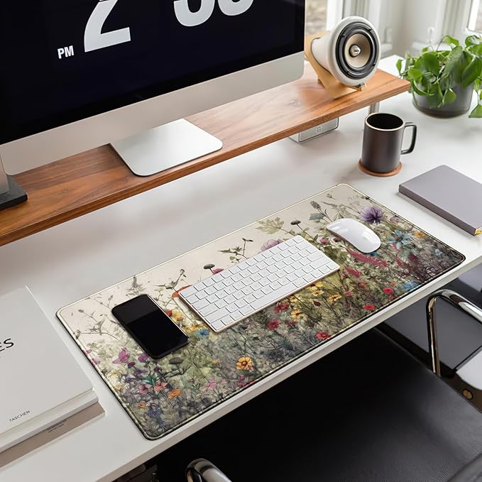 Watercolor Flowers Desk Mat Floral Boho XL Mouse Pad Large Mousepad Extended Vintage Aesthetic Laptop Keyboard Mat Cute Gaming Desk Pad 31.5"x11.8" Office Decor for Women